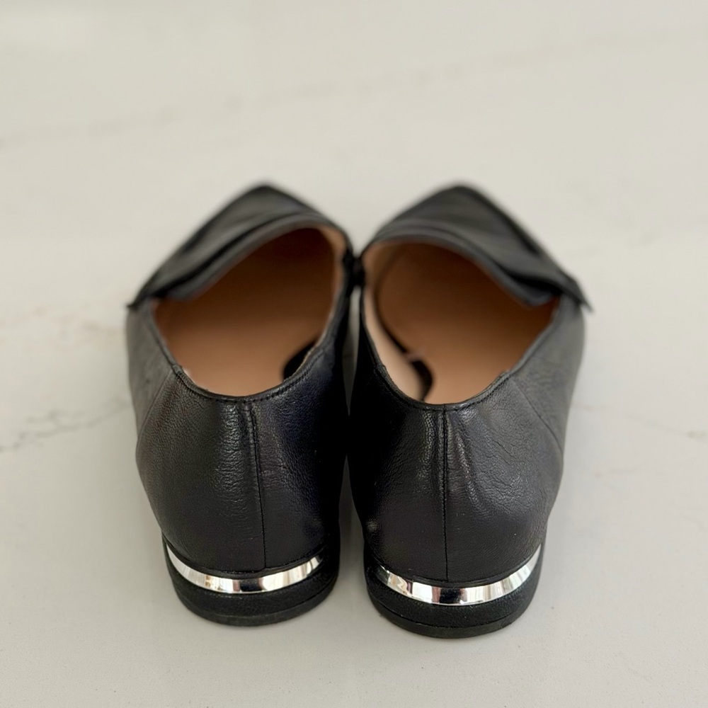 Franco Sarto Black Leather Loafers with Silver Accent - Picture 5 of 7